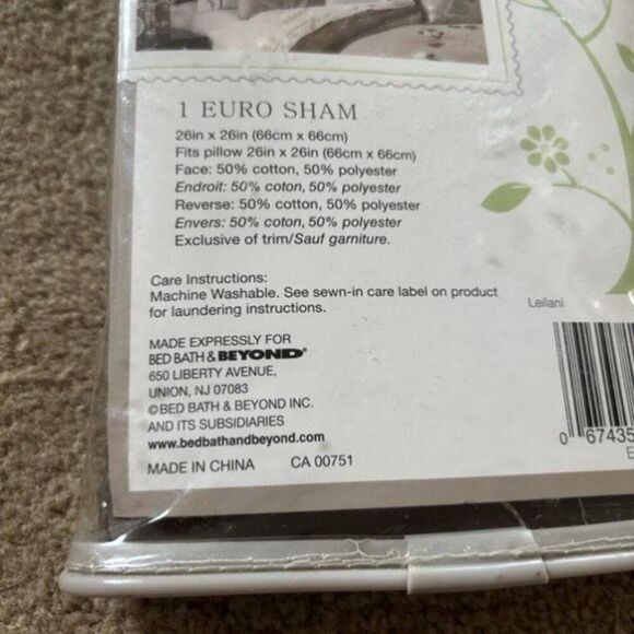 Leilani 1 Euro Sham Bed Bath & Beyond *New* - Picture 6 of 6